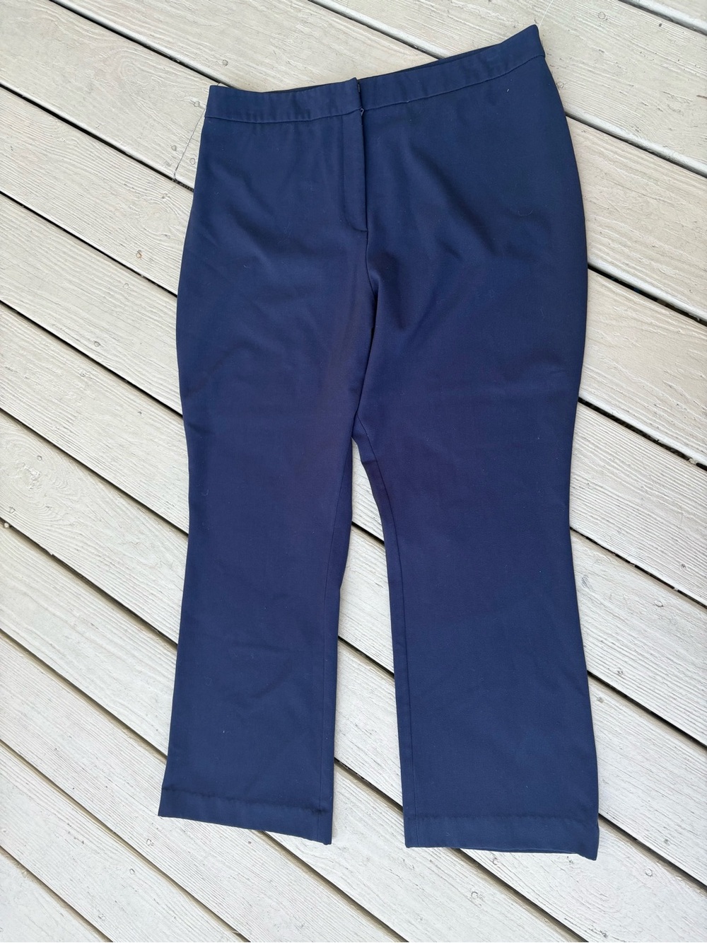 DANA BUCHMAN Navy Straight-Leg Stretch High-Rise Trousers, Size: 14 Short
